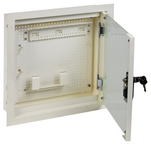 ITK LINEA R Шкаф мультимедиа настенный встраиваемый 400х400мм дверь стеклянная белый RAL9016 | код LR16-4H41-G | IEK